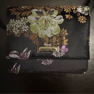 Tahari Black Floral Mini Embroidered Crossbody Purse